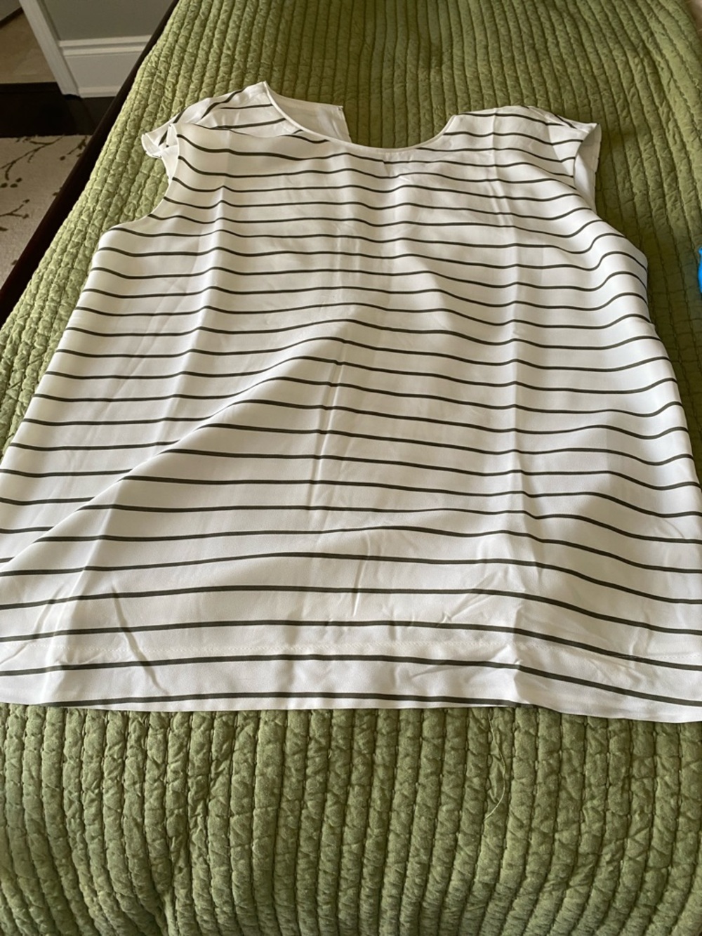 Rw&Co NWOT white and green  Striped Cap-Sleeve Women’s Top